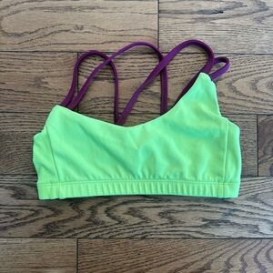 Neon yellow/green Five Dancewear top with purple straps!